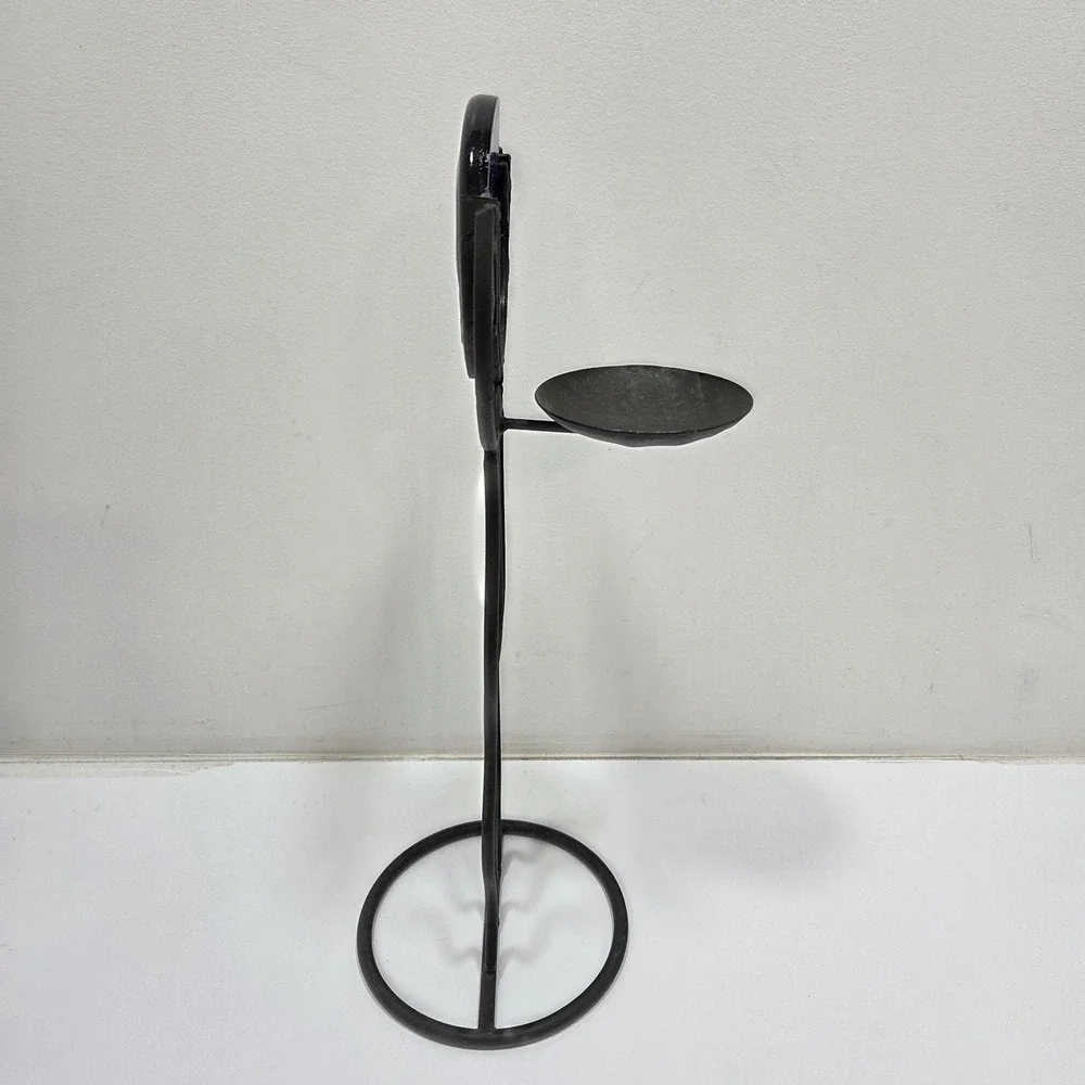 Vintage 90s Large Squiggle Candle Holder w/‎ Cobalt Blue Glass Dolphin
